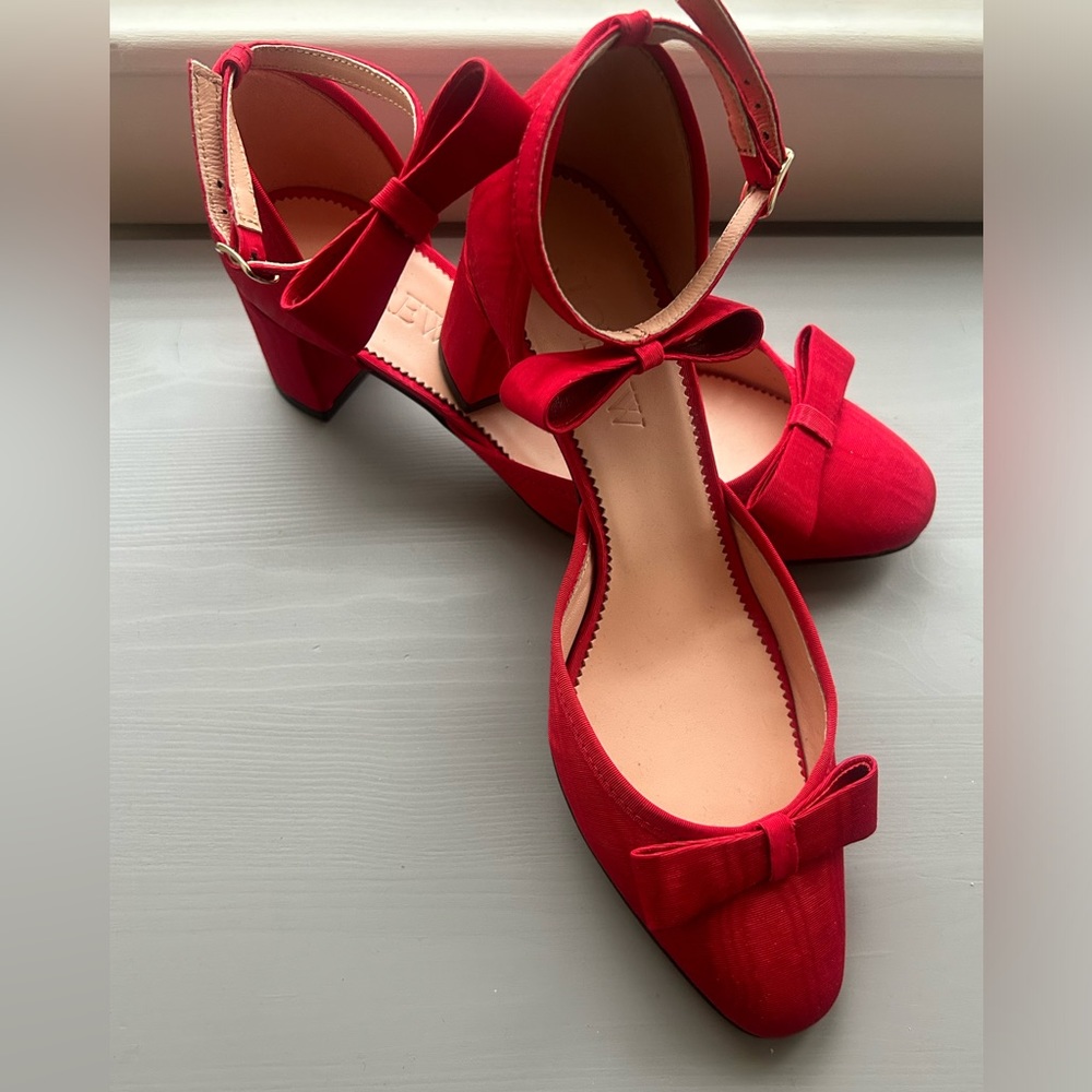 Brand New J.Crew Millie bow ankle strap heels in moire.